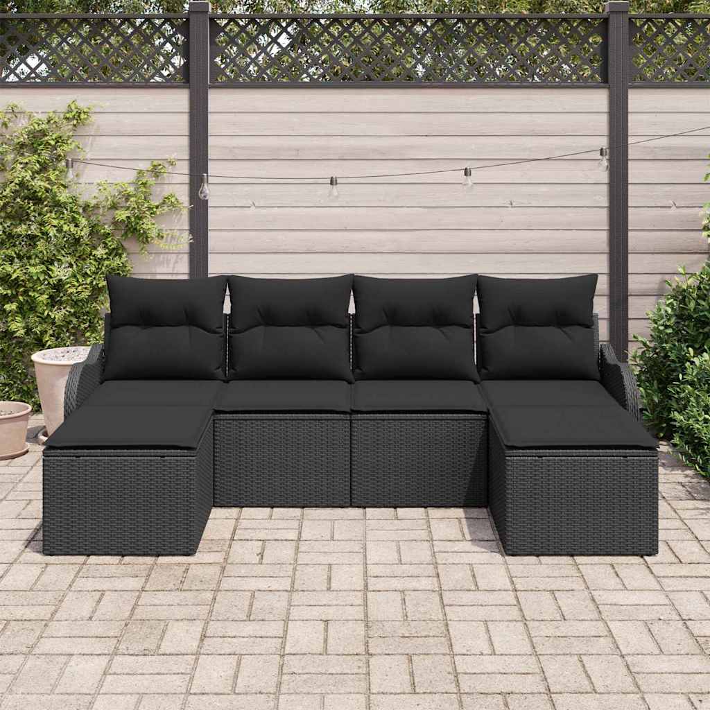 Set Divano da Giardino 6 pz Nero polyrattan