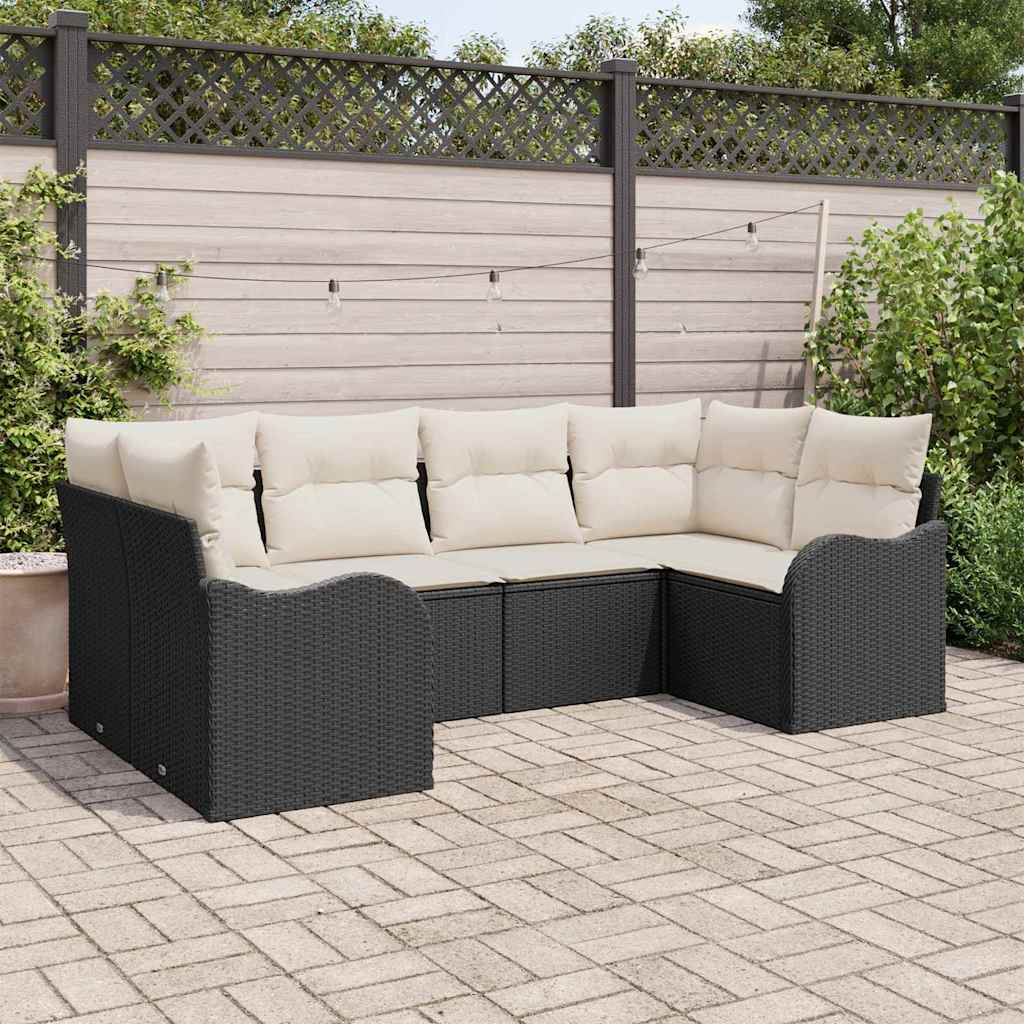 Set Divano da Giardino 6 pz Nero polyrattan