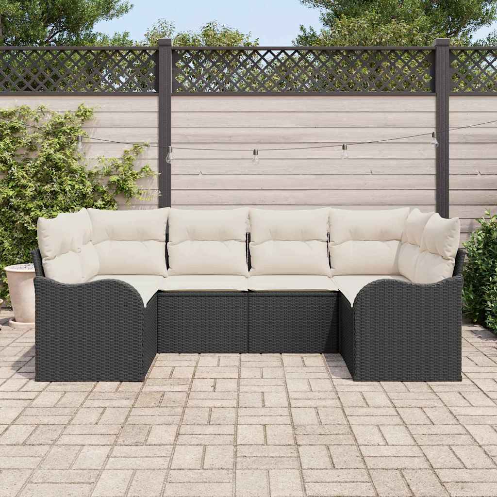 Set Divano da Giardino 6 pz Nero polyrattan