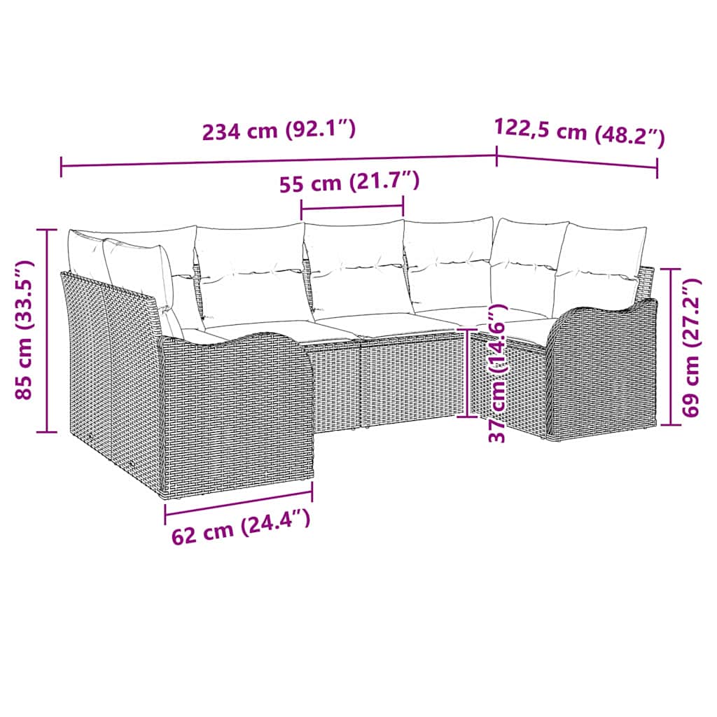 Set Divano da Giardino 6 pz Marrone polyrattan