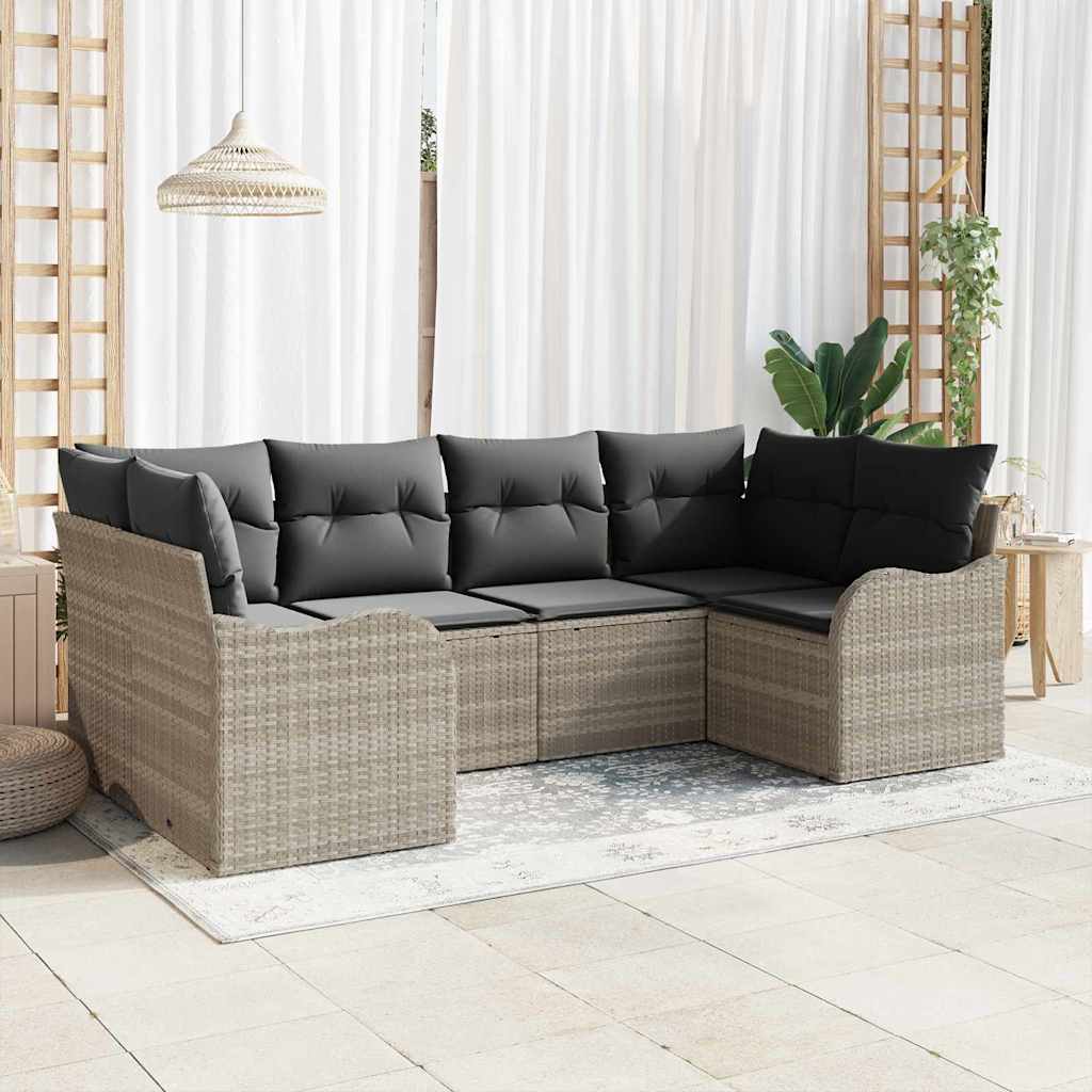 Set Divano da Giardino 6 pz Grigio chiaro polyrattan