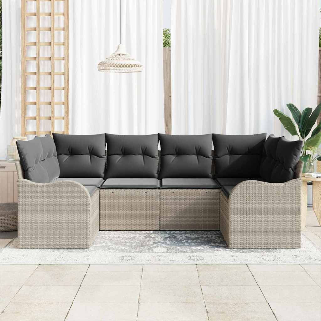 Set Divano da Giardino 6 pz Grigio chiaro polyrattan