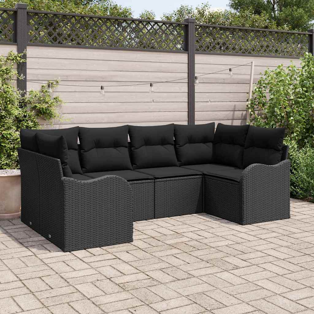 Set Divano da Giardino 6 pz Nero polyrattan