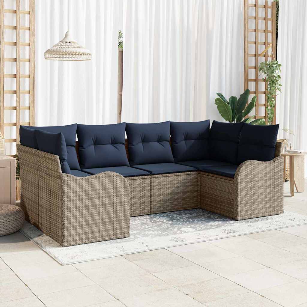 Set di divani 6 pz Grigio [Sintetico]: Rattan in Polipropilene