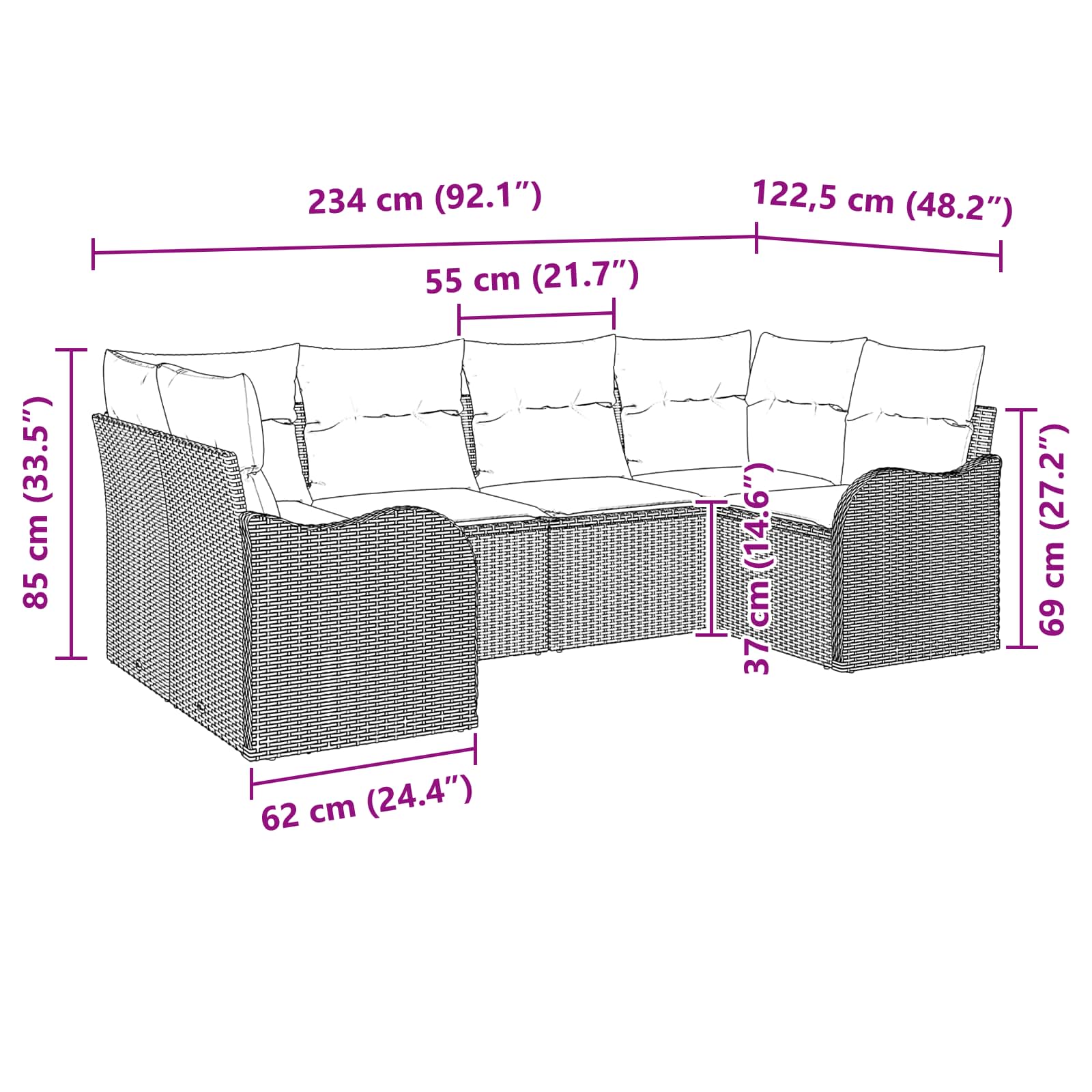 Set di divani 6 pz Grigio [Sintetico]: Rattan in Polipropilene