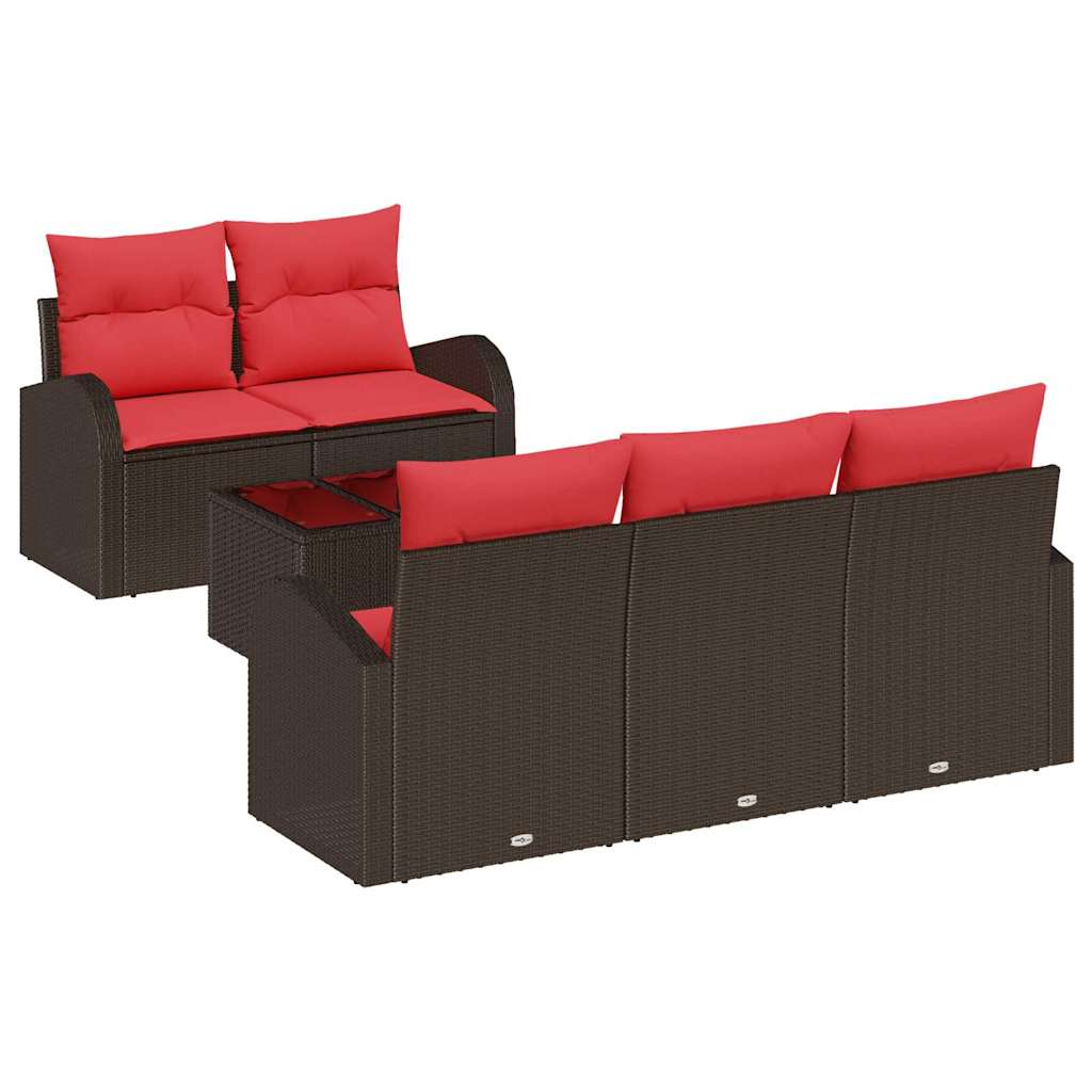 Set di divani 6 pz 5-Numero di posti Marrone Poliestere