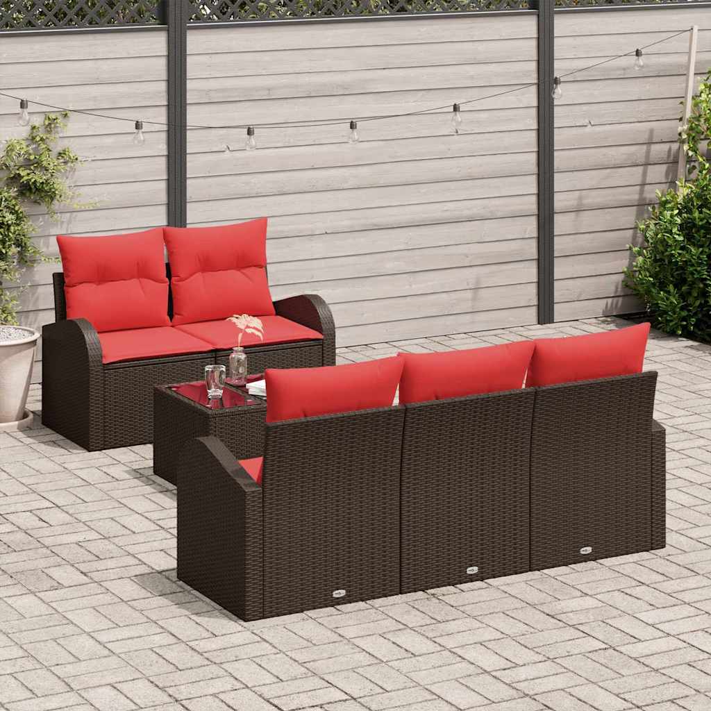 Set di divani 6 pz 5-Numero di posti Marrone Poliestere