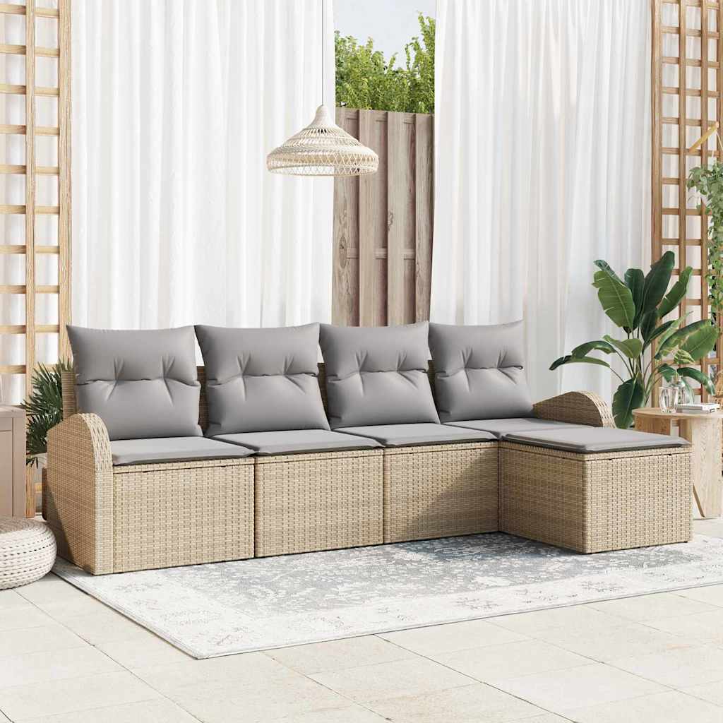 Set Divano da Giardino 5 pz Beige polyrattan