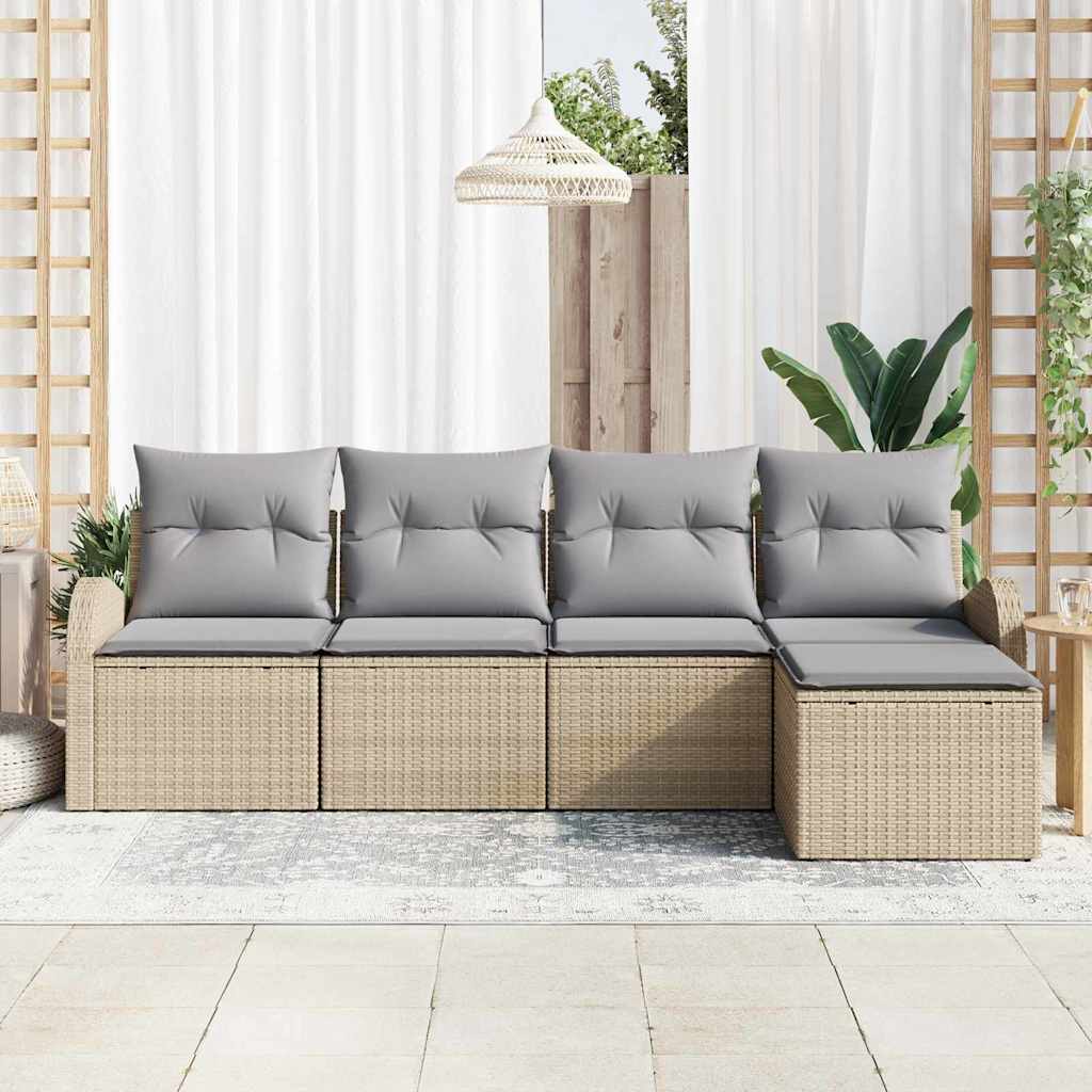 Set Divano da Giardino 5 pz Beige polyrattan
