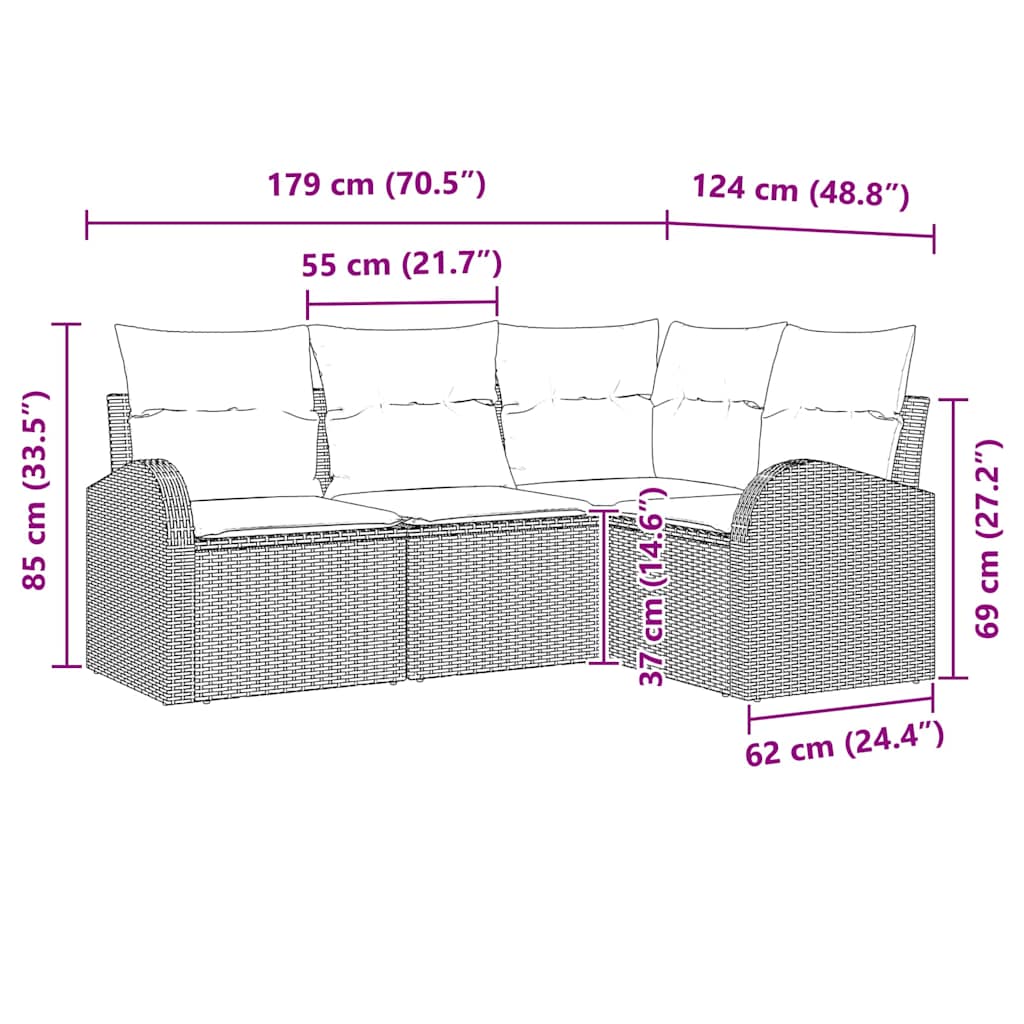 Set Divano da Giardino Beige polyrattan