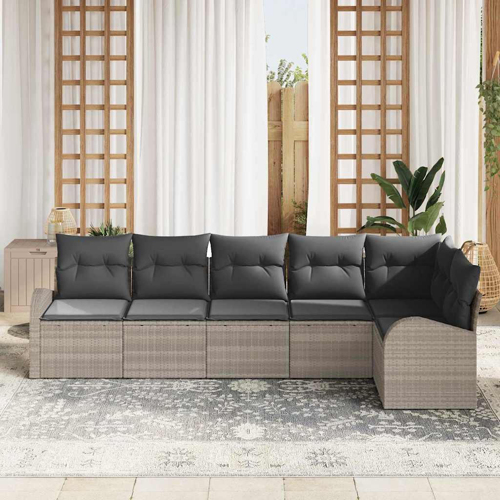Set Divano da Giardino 6 pcs Grigio chiaro Poly Rattan