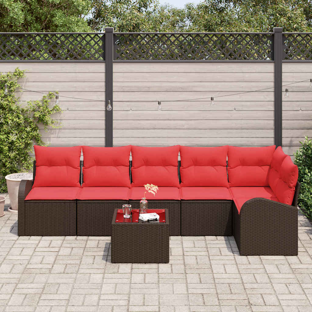 Set Divano da Giardino 7 pz Marrone polyrattan