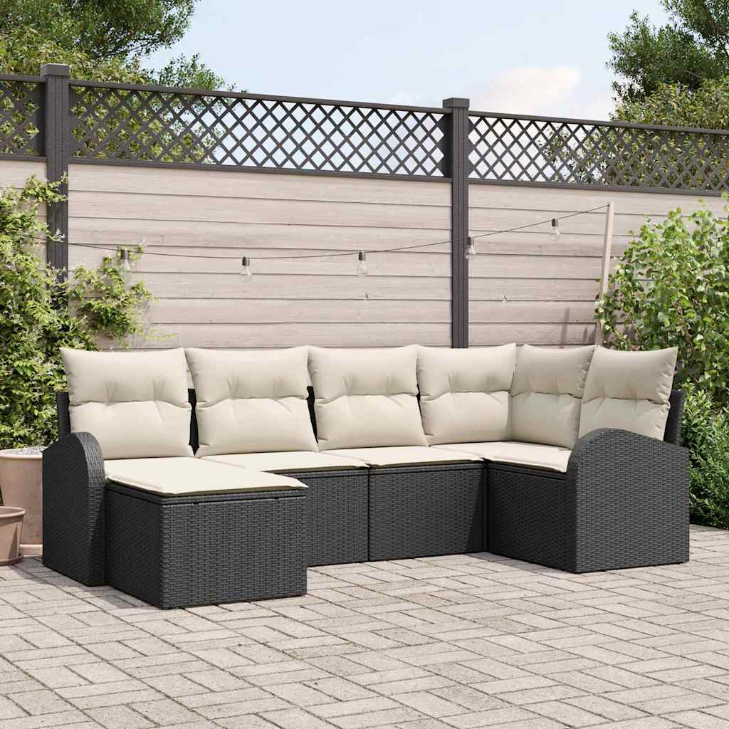 Set Divano da Giardino 6 pz Nero polyrattan