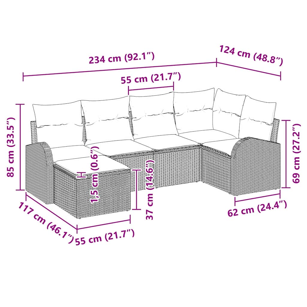 Set Divano da Giardino 6 pz Marrone polyrattan