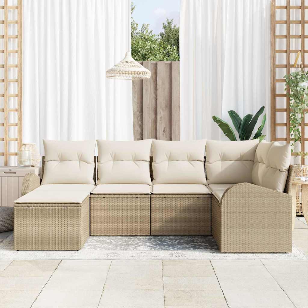 Set Divano da Giardino 6 pz Beige polyrattan