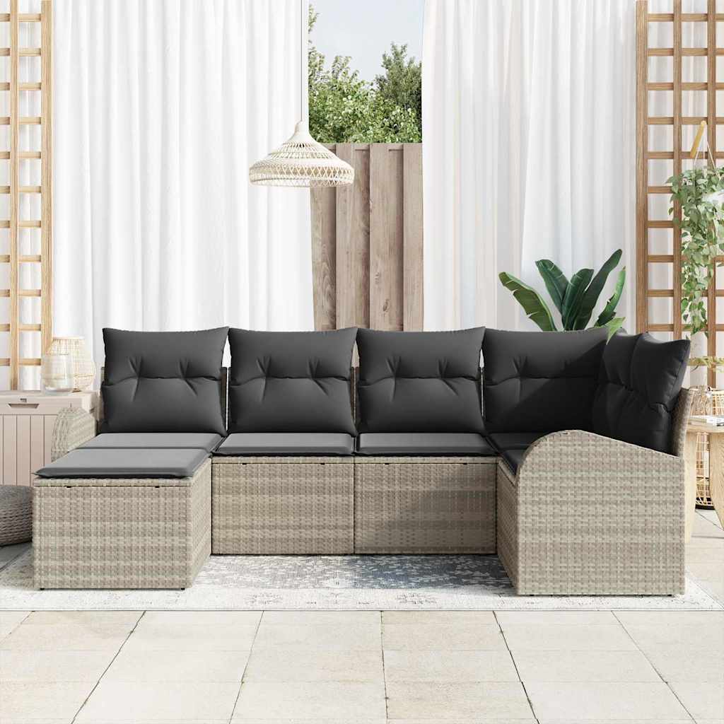 Set Divano da Giardino 6 pz Grigio chiaro polyrattan