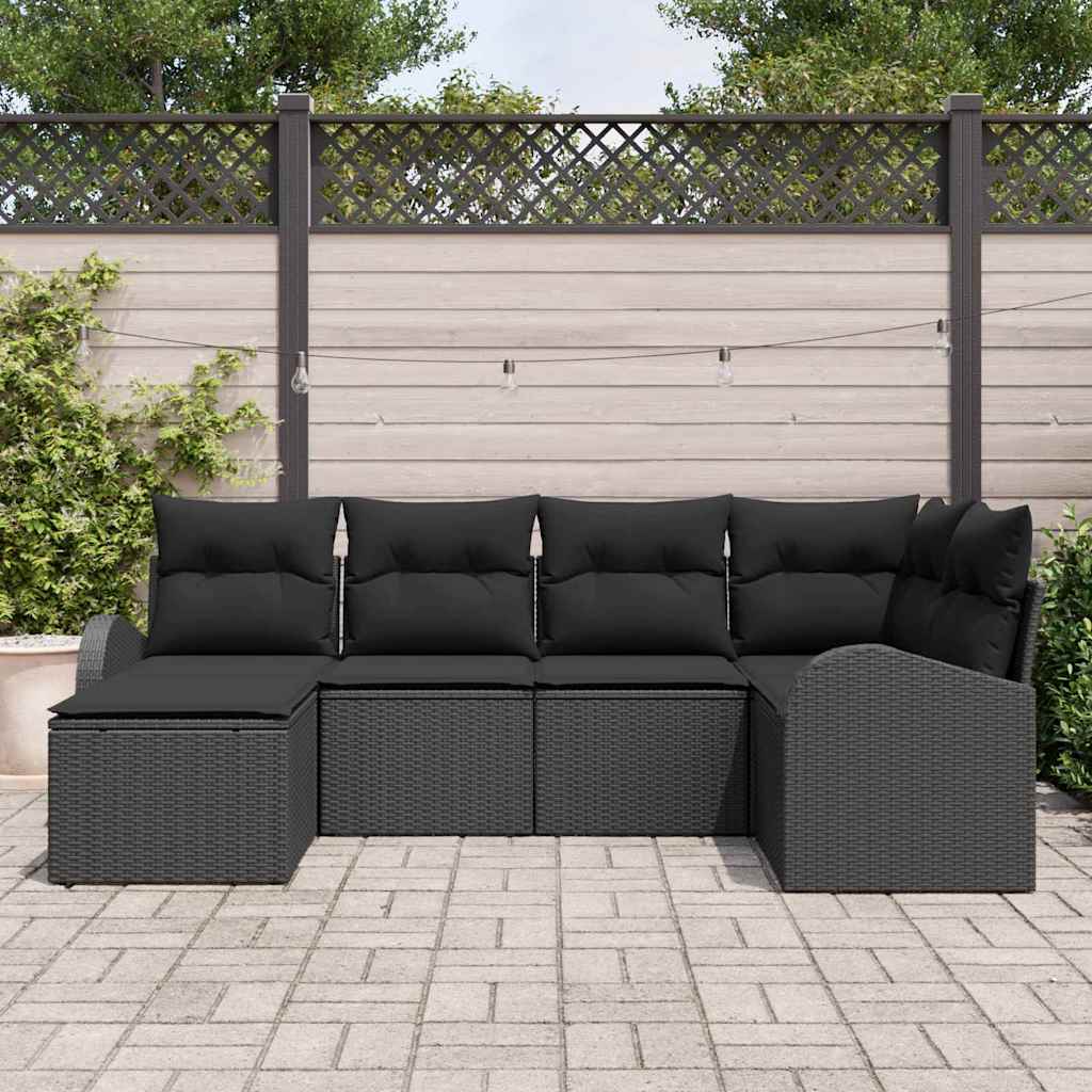 Set Divano da Giardino 6 pz Nero polyrattan