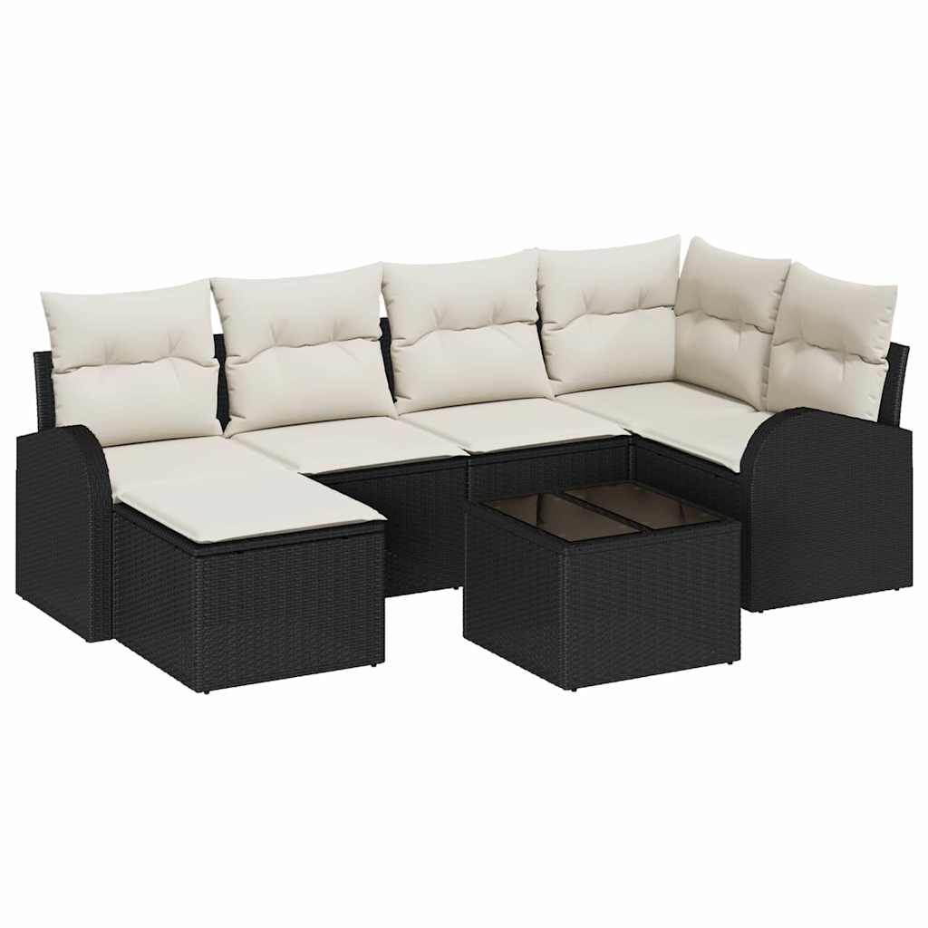 Set Divano da Giardino 7 pz Nero polyrattan