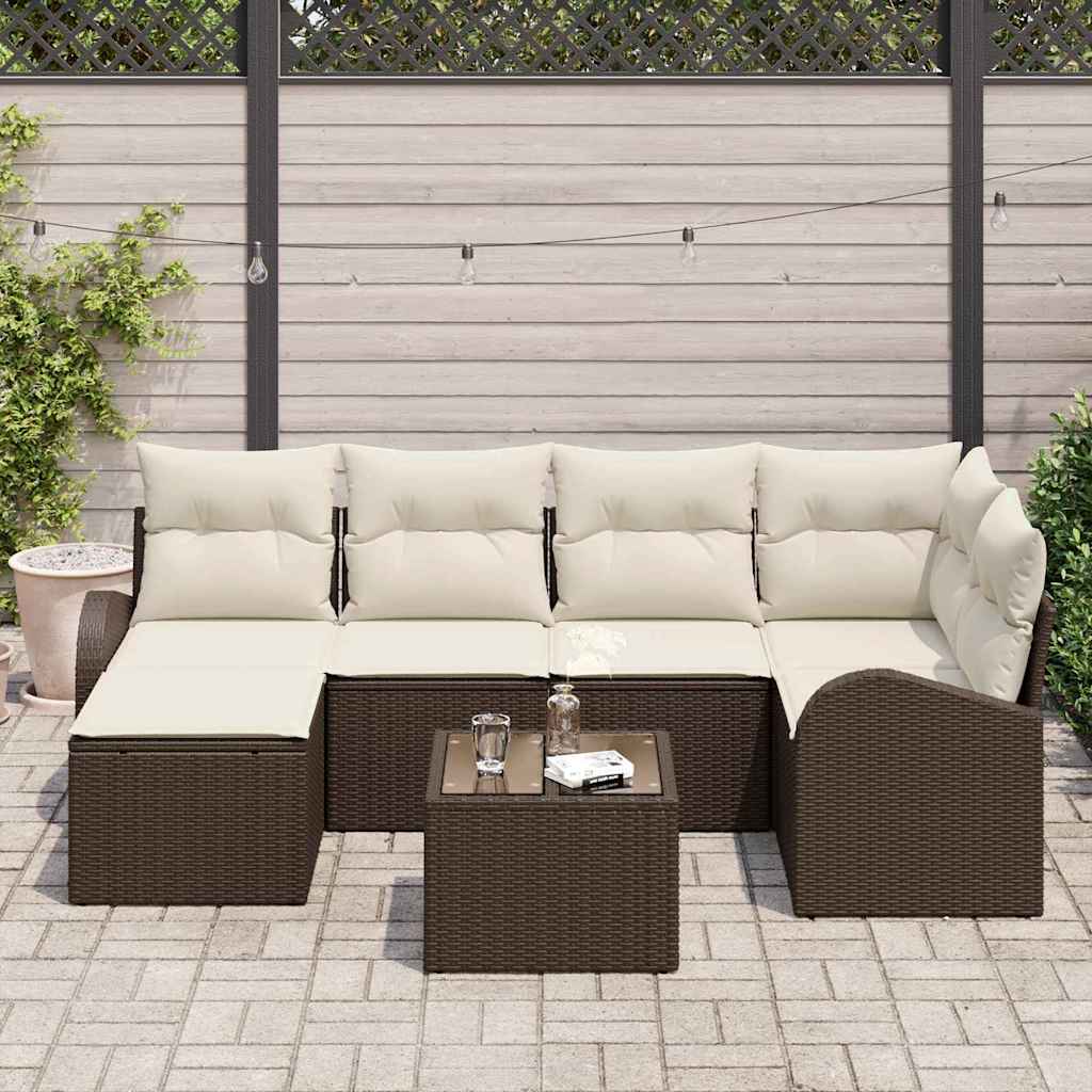 Set Divano da Giardino 7 pz Marrone polyrattan
