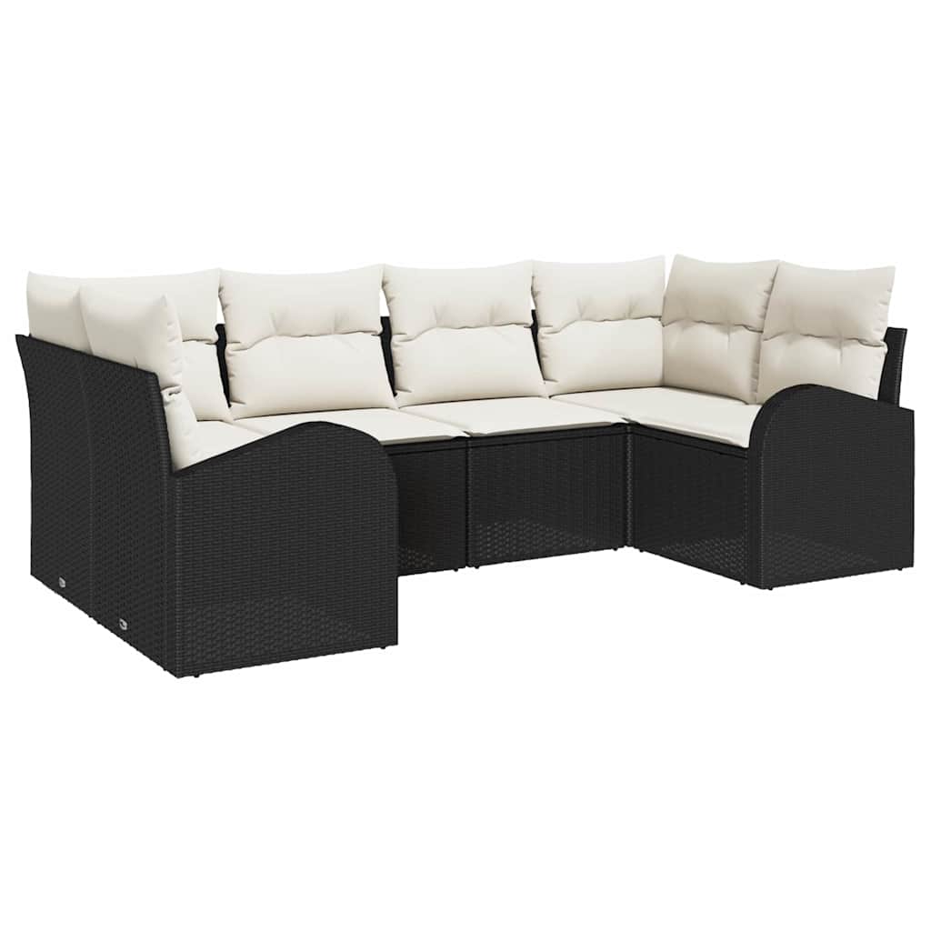 Set Divano da Giardino 6 pz 6-Posti Nero polyrattan