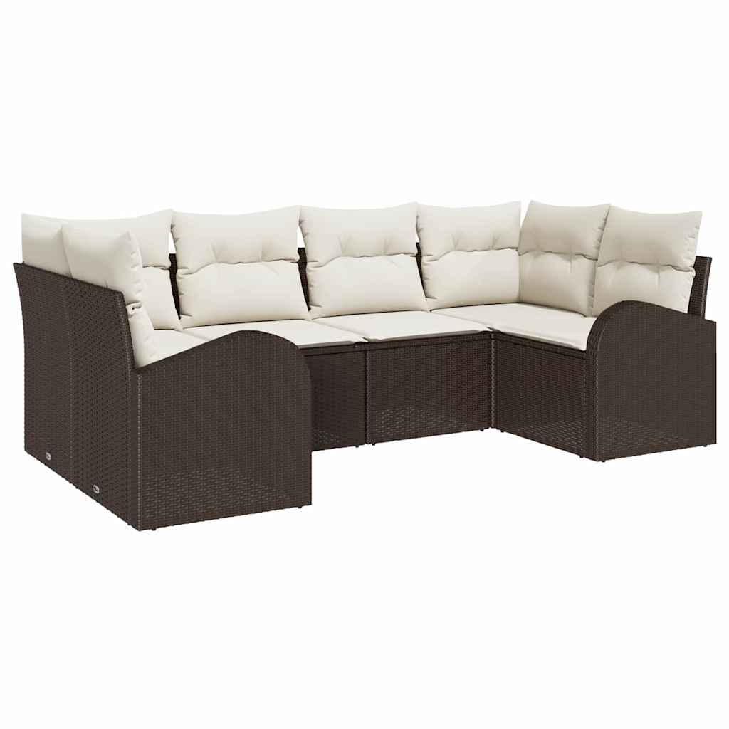 Set Divano da Giardino 6 pz 6-Posti Marrone polyrattan