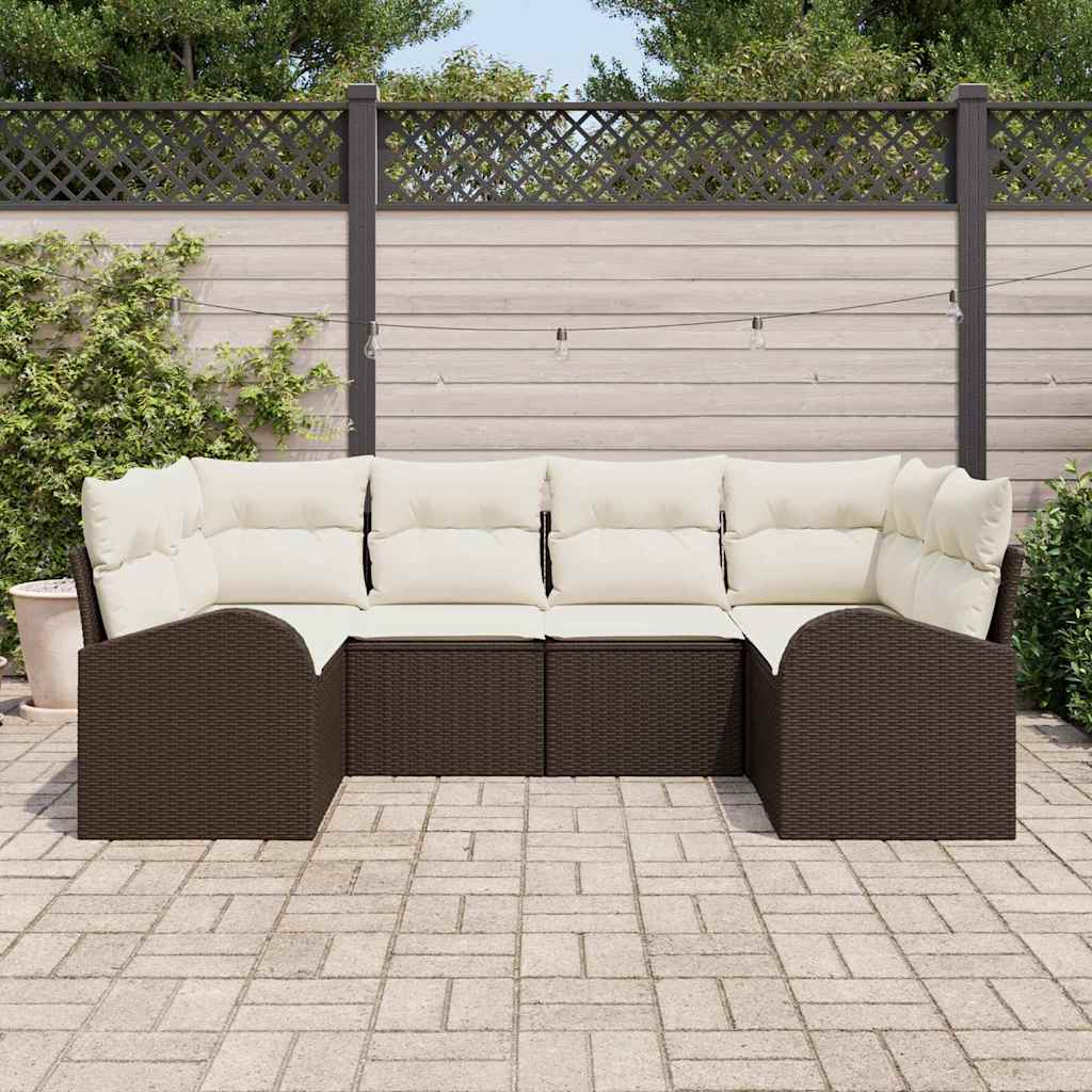 Set Divano da Giardino 6 pz 6-Posti Marrone polyrattan