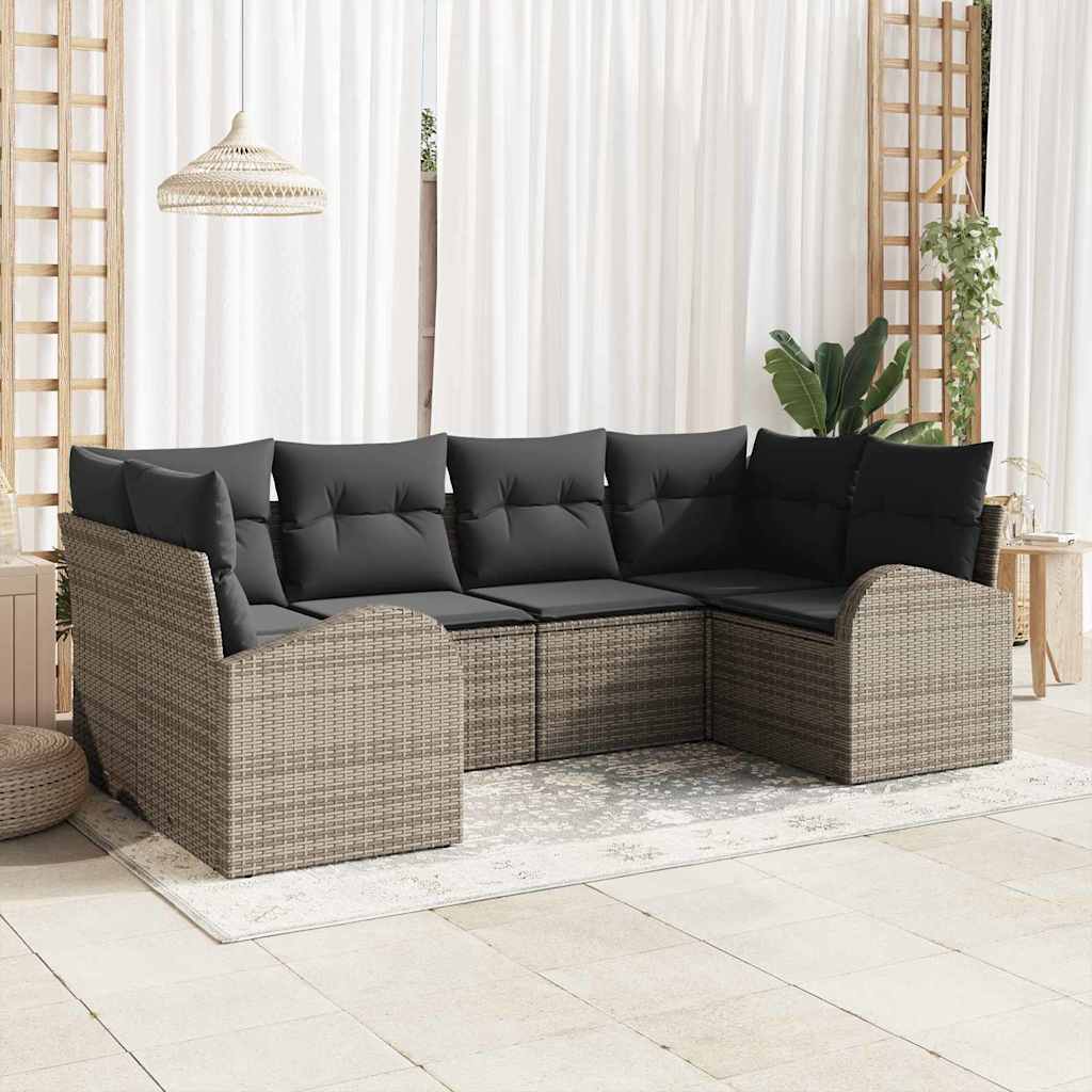 Set Divano da Giardino 6 pz 6-Posti Grigio polyrattan