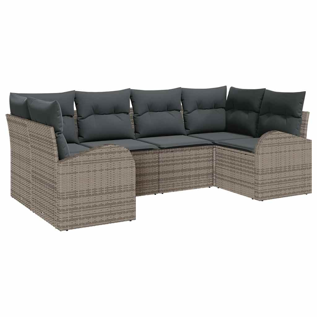 Set Divano da Giardino 6 pz 6-Posti Grigio polyrattan