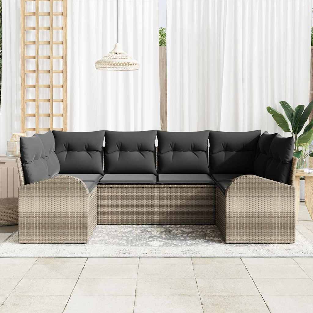 Set Divano da Giardino 6 pz 6-Posti Grigio polyrattan
