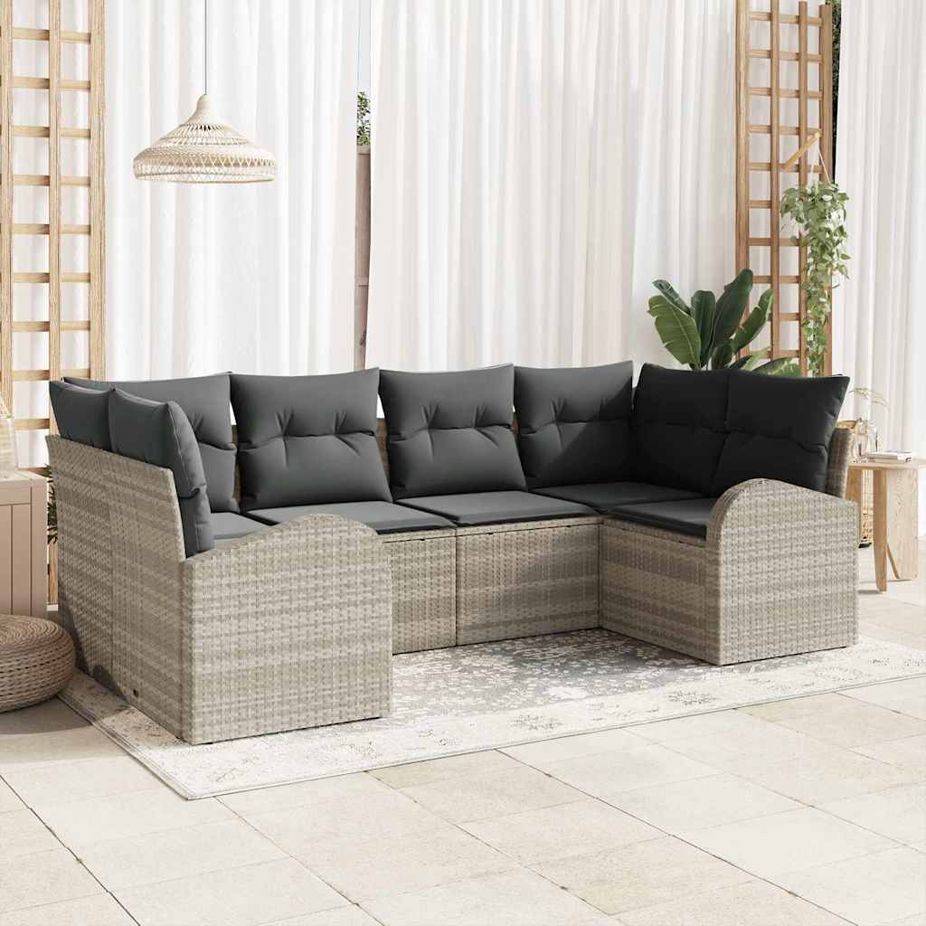 Set Divano da Giardino 6 pz 6-Posti Grigio chiaro polyrattan