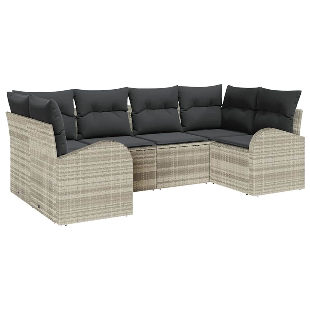 Set Divano da Giardino 6 pz 6-Posti Grigio chiaro polyrattan