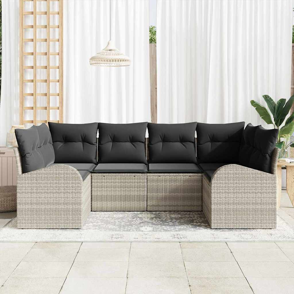 Set Divano da Giardino 6 pz 6-Posti Grigio chiaro polyrattan