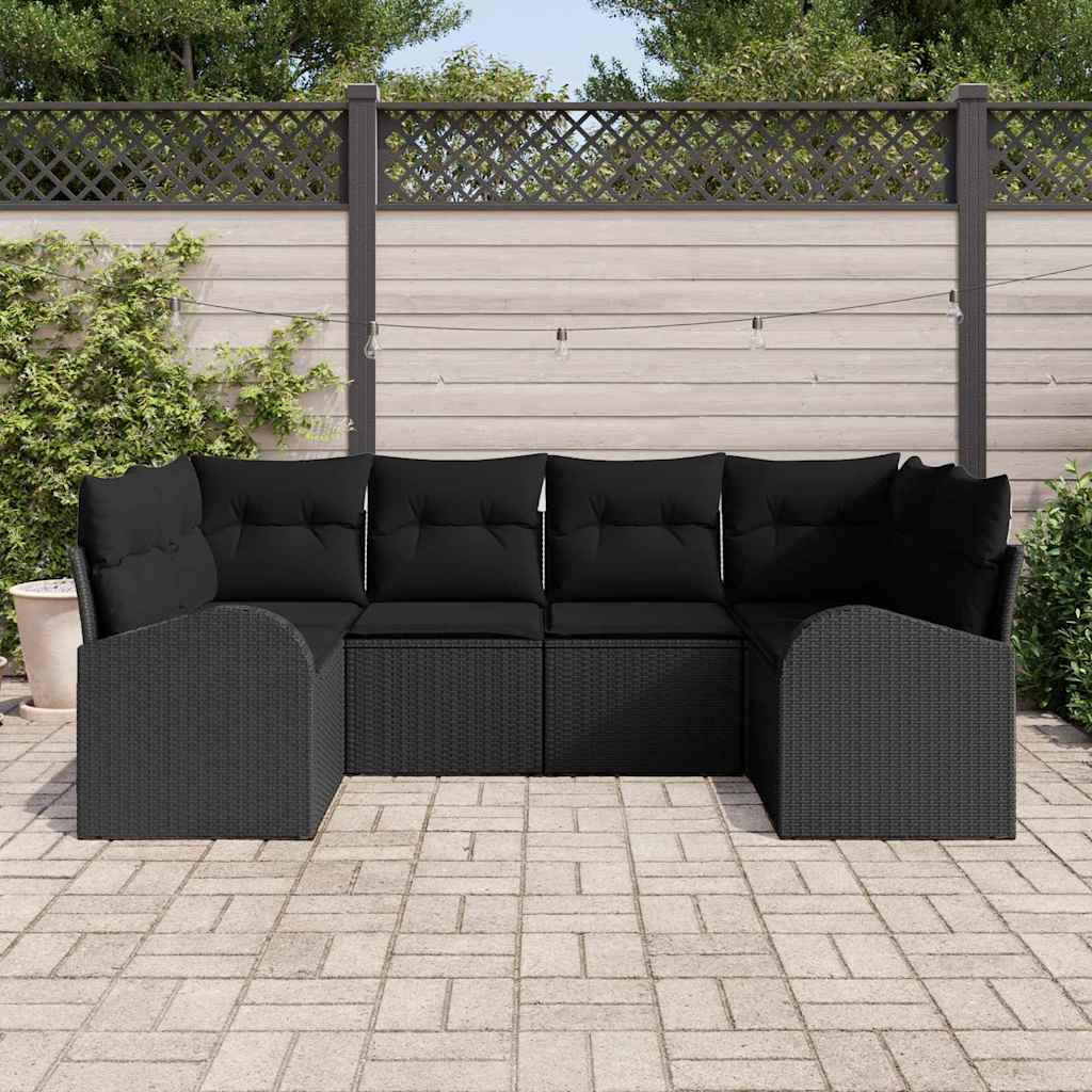 Set Divano da Giardino 6 pz 6-Posti Nero polyrattan