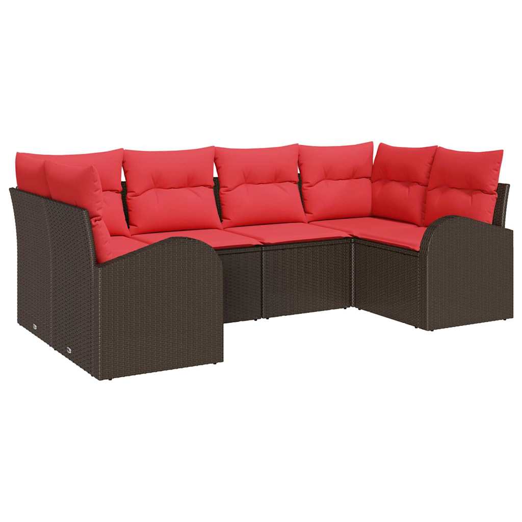 Set Divano da Giardino 6 pz 6-Posti Marrone polyrattan
