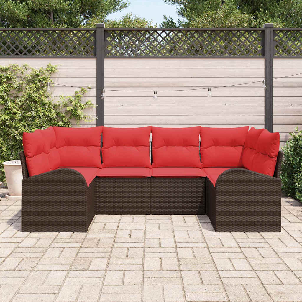 Set Divano da Giardino 6 pz 6-Posti Marrone polyrattan