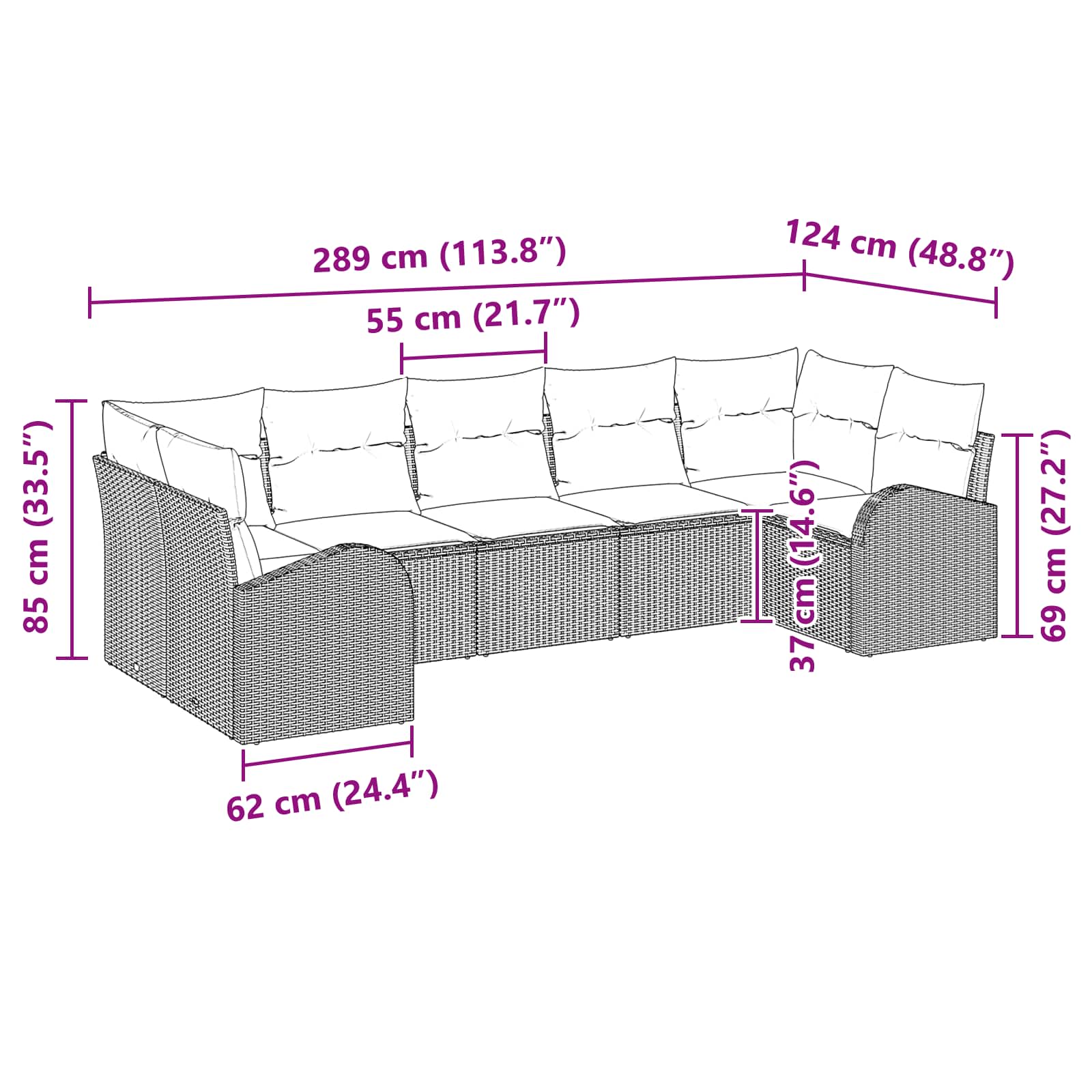 Set Divano da Giardino 7 pz Marrone
