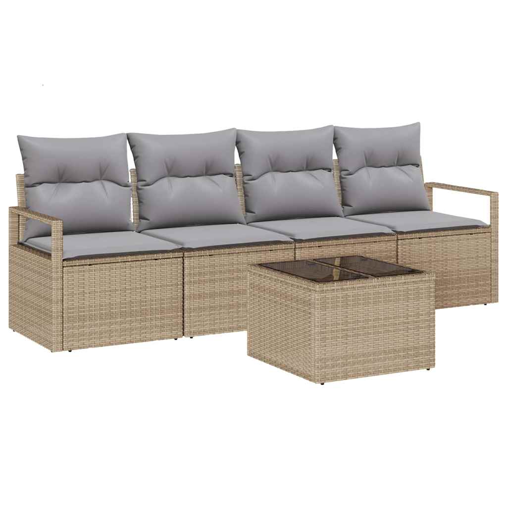 Set di divani 5 pz 4-Numero di posti Beige e grigio polyrattan
