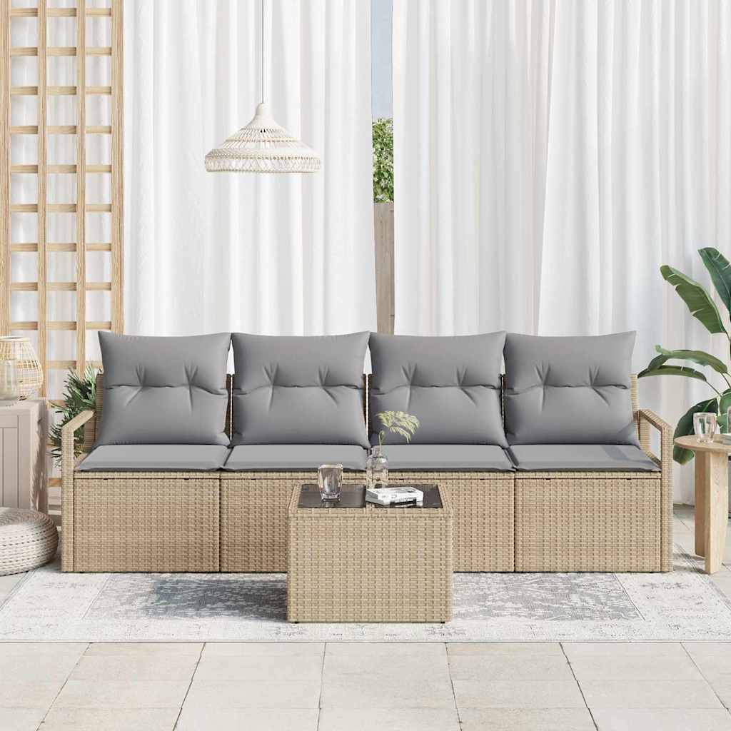 Set di divani 5 pz 4-Numero di posti Beige e grigio polyrattan