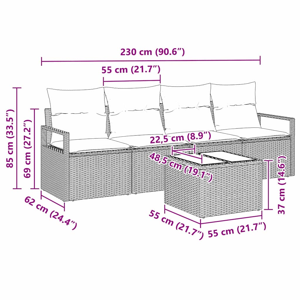 Set di divani 5 pz 4-Numero di posti Beige e Crema polyrattan