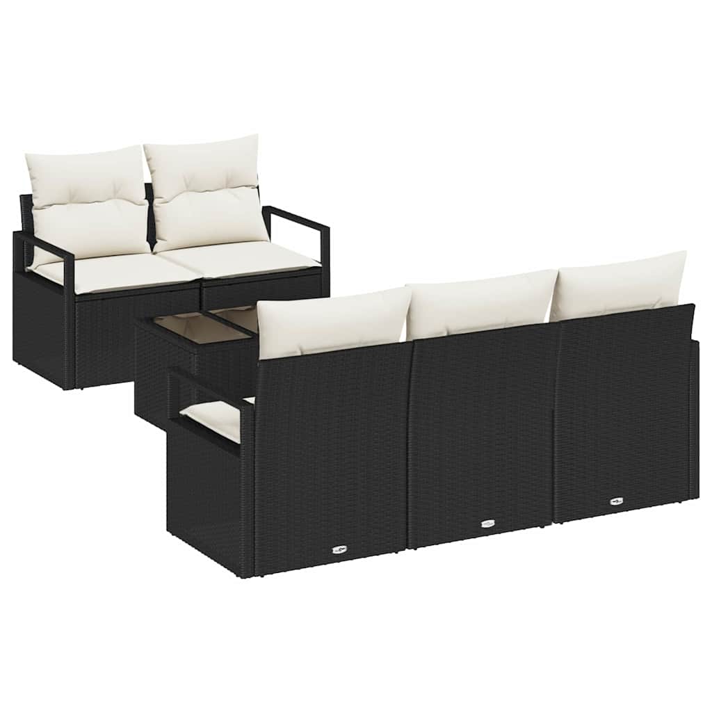 Set di divani 6 pz 5-Numero di posti Nero e Crema polyrattan