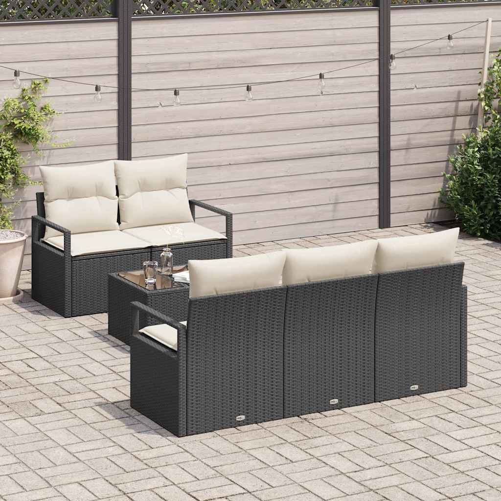 Set di divani 6 pz 5-Numero di posti Nero e Crema polyrattan
