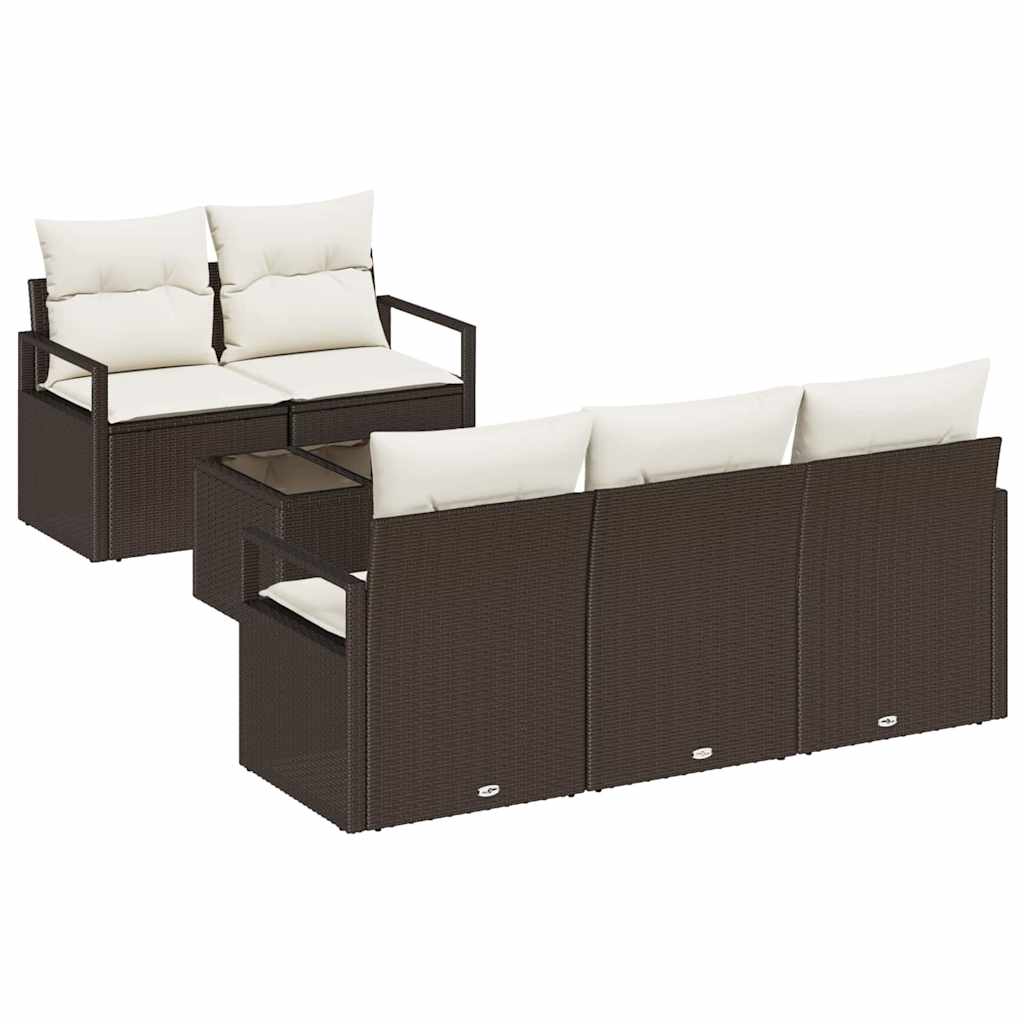 Set di divani 6 pz 5-Numero di posti Marrone e Crema polyrattan