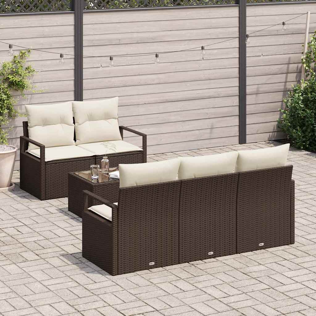 Set di divani 6 pz 5-Numero di posti Marrone e Crema polyrattan