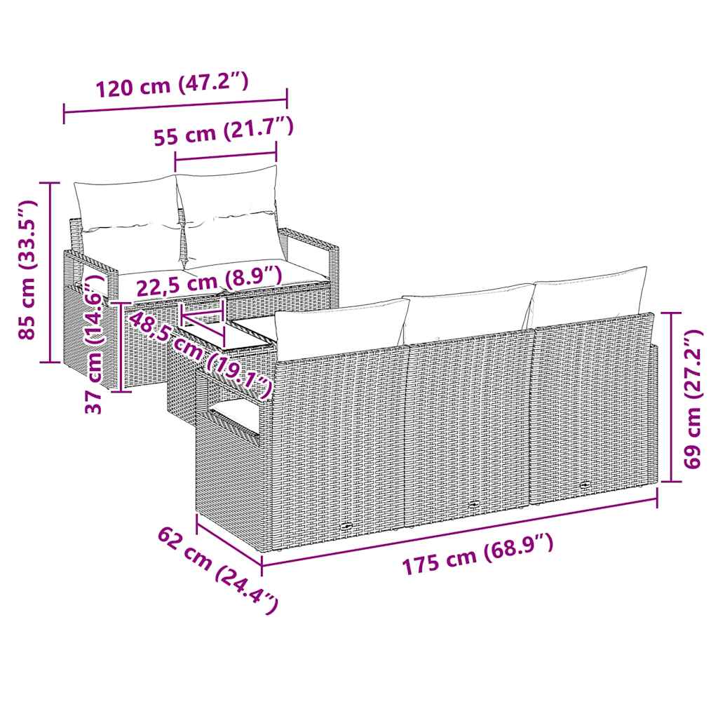 Set di divani 6 pz 5-Numero di posti Marrone e Crema polyrattan