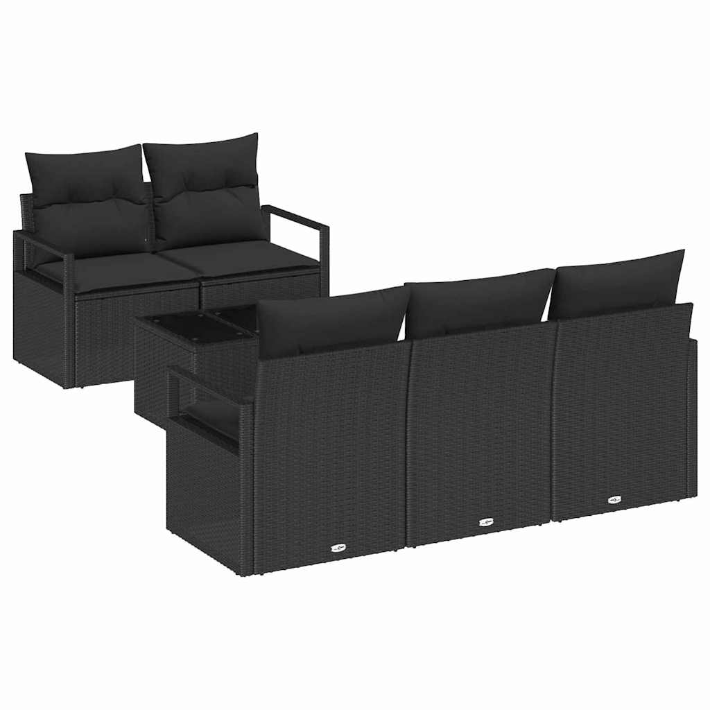 Set di divani 6 pz 5-Numero di posti Nero polyrattan