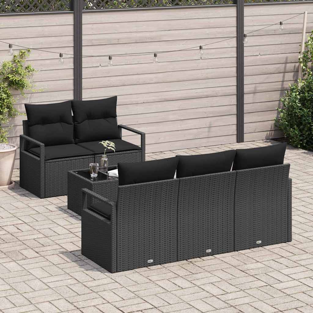 Set di divani 6 pz 5-Numero di posti Nero polyrattan