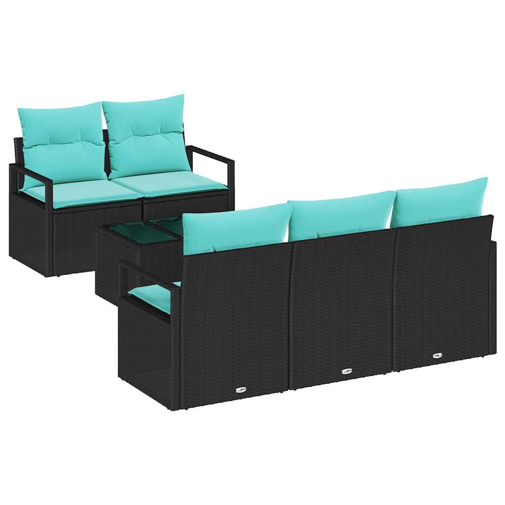 Set di divani 6 pz 5-Numero di posti Nero e Turchese polyrattan