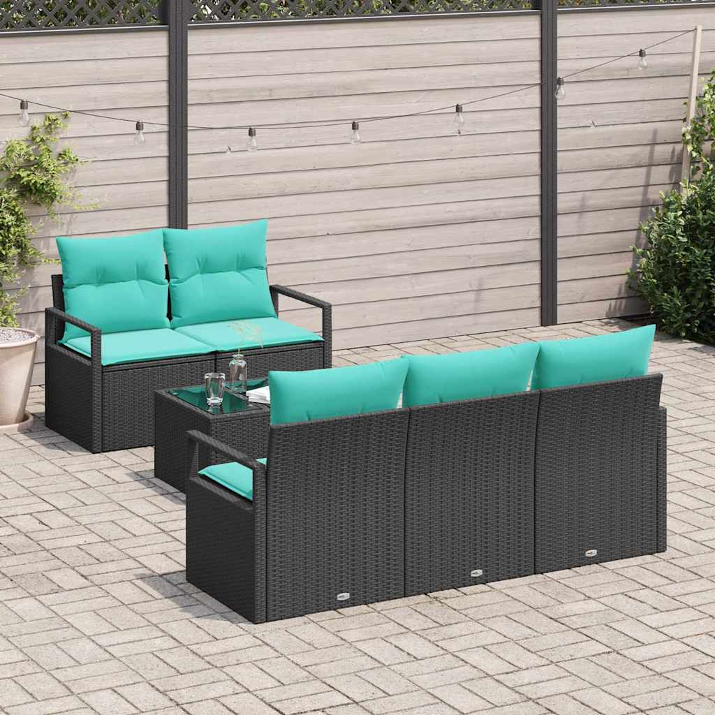 Set di divani 6 pz 5-Numero di posti Nero e Turchese polyrattan