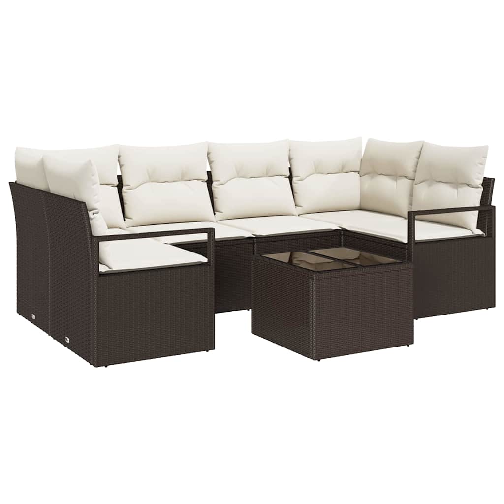 Set di divani 7 pz 6-Numero di posti Marrone e Crema polyrattan
