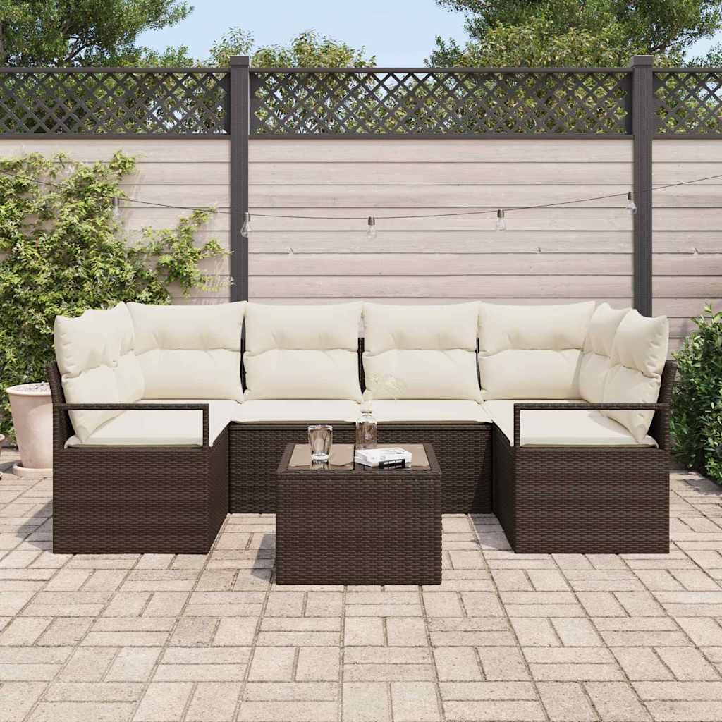 Set di divani 7 pz 6-Numero di posti Marrone e Crema polyrattan